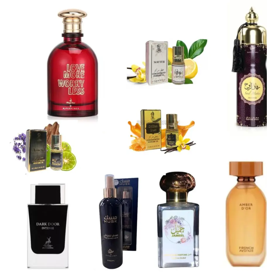 Fragrance World Amber D'OR + Maison Alhambra Dark Door Sport + Otoori Jameela + My Perfumes Soul Mate Intense + Otoori Musk + My Perfumes Love More Worry Less + 3 μίνι αρωματικά έλαια